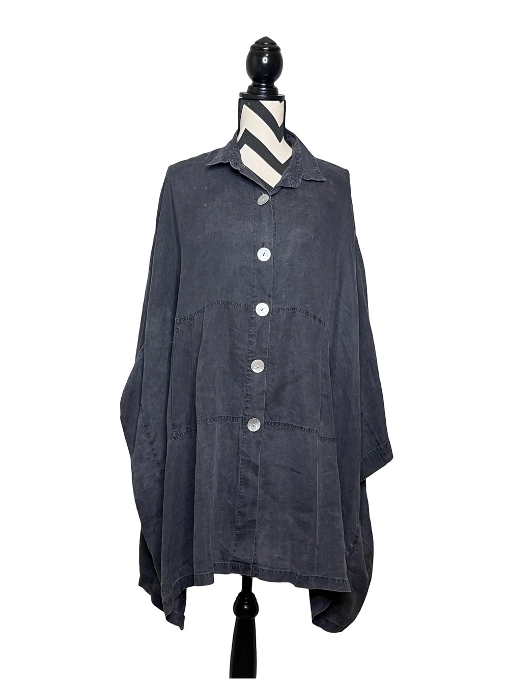 Dayre Lagenlook 100% Linen Artsy Asymmetric Hem Oversized Buttons Tunic Top OS